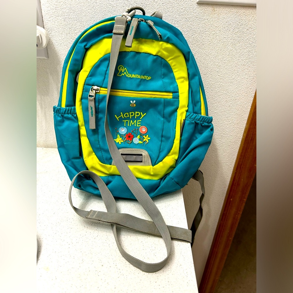 🦋 Toddler Backpack with Parent Strap! Blue and yellow design